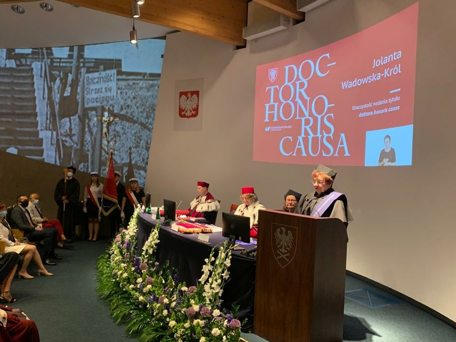 Uroczyste nadanie tytułu doktora honoris causa UŚ lek. Jolancie Wadowskiej-Król